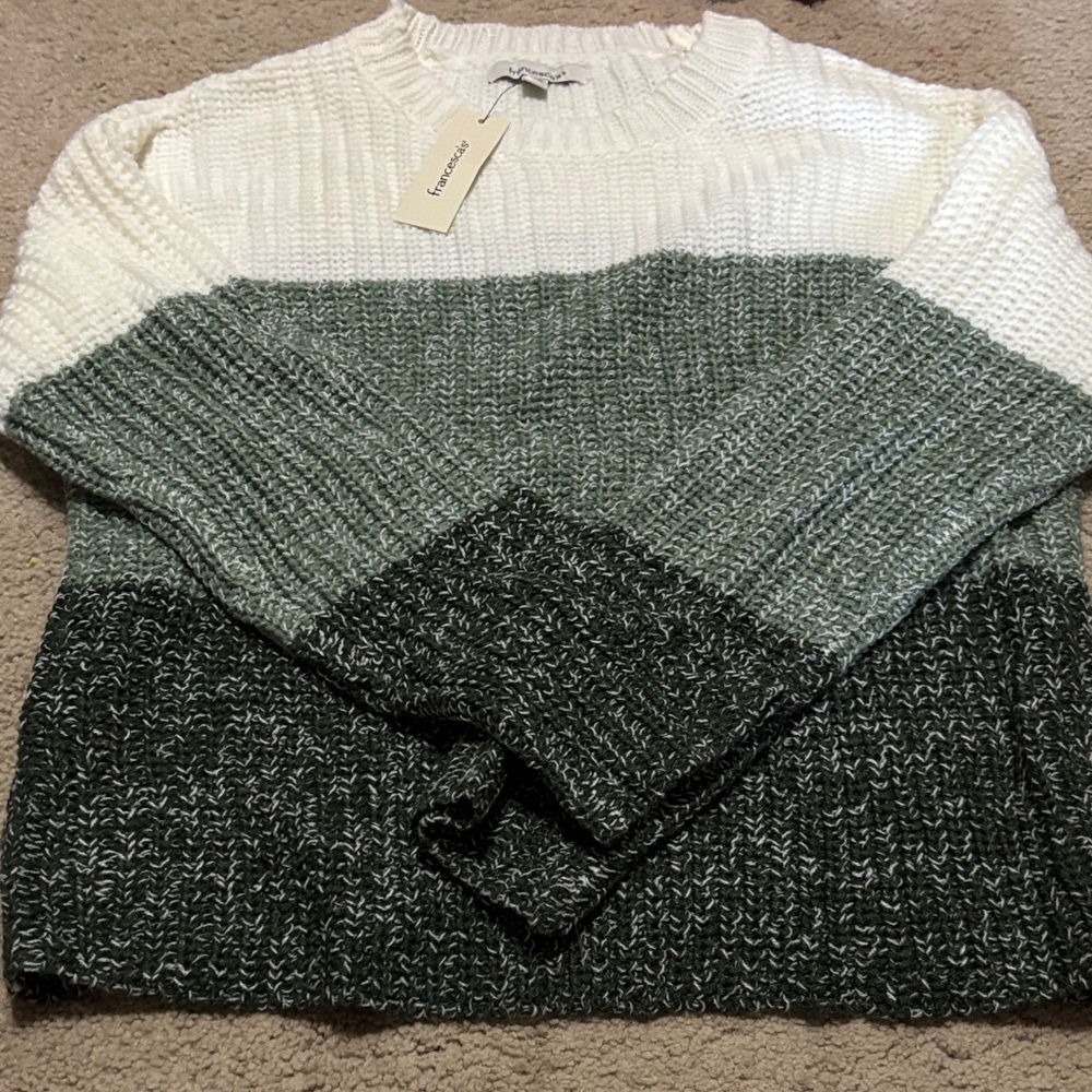 Francesca's Collections White and Green Colorblock Sweater